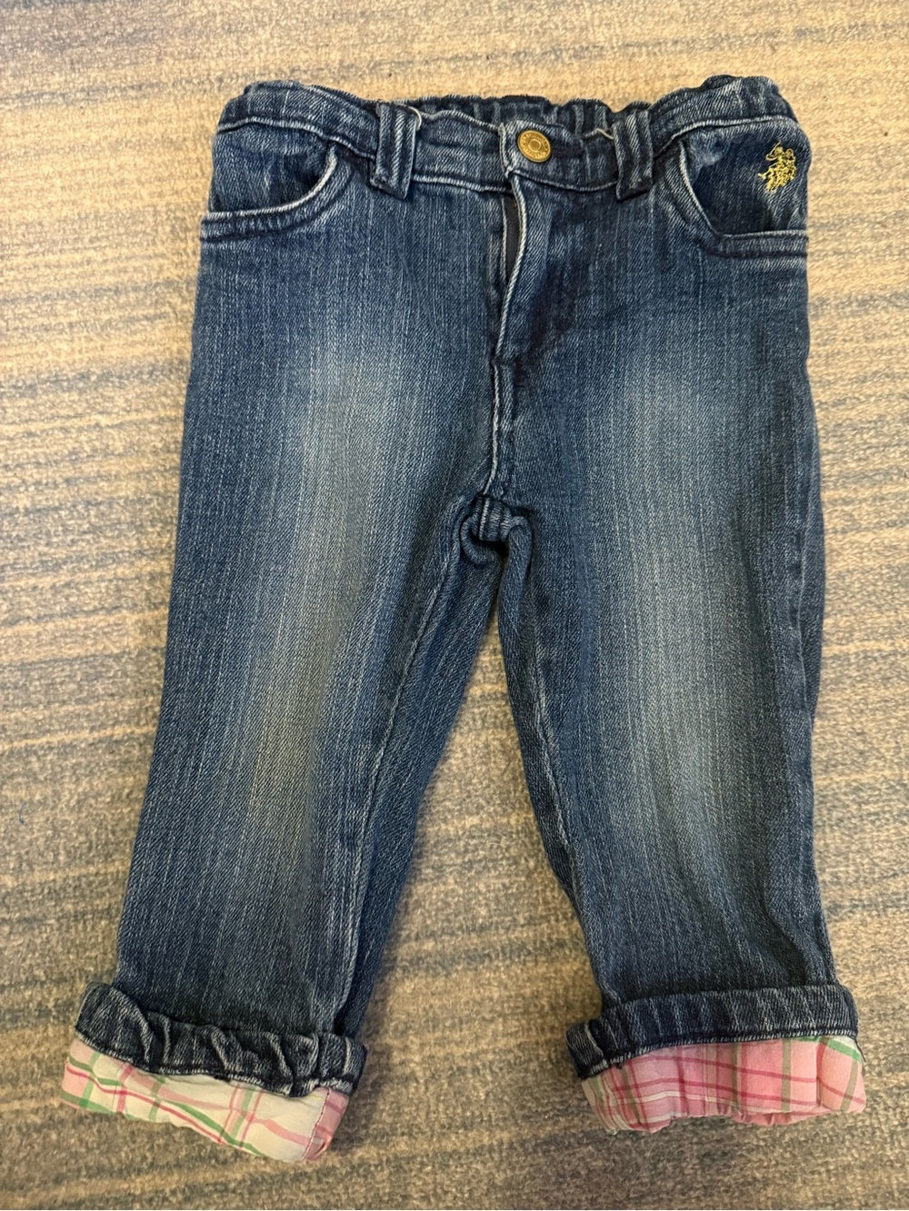 U.S. Polo Assn. Dark Blue Denim Jeans with Pink Plaid Cuffs